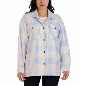NWT HFX Women's Relaxed Fit Front Snap Cozy Plaid Shirt Jacket